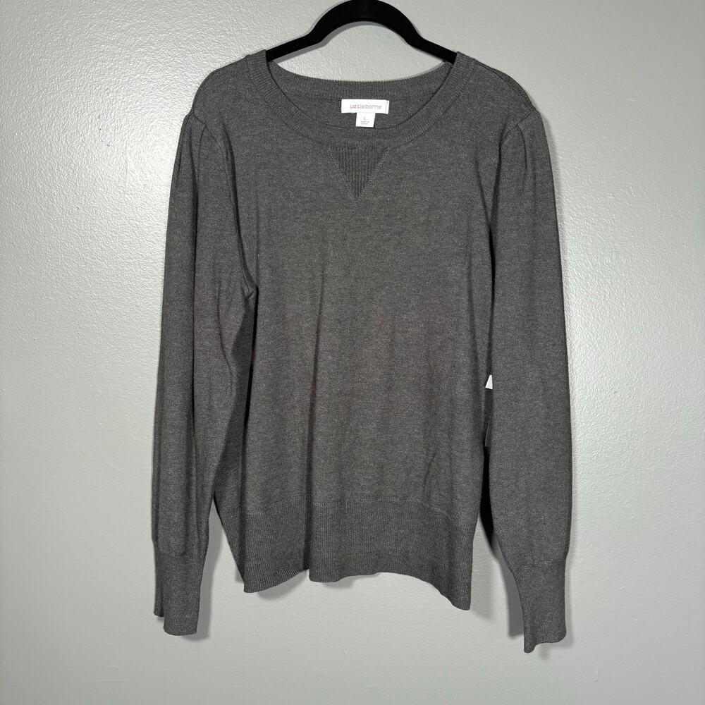 Liz Claiborne NWT Womens Charcoal Gray Minimalist Sweater - Size Large - Classic
